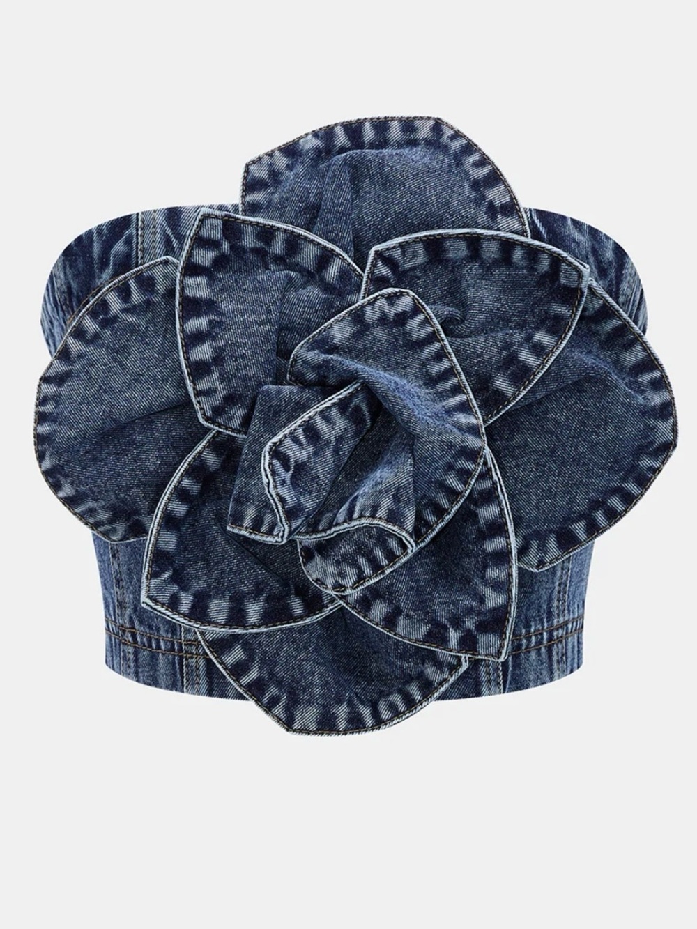 Commense 3D Rose Applique Denim Tube Top